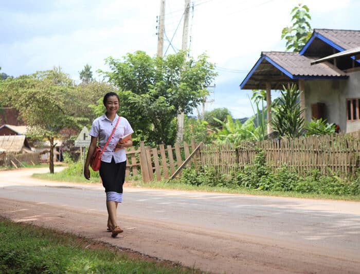 Girl student walking to school